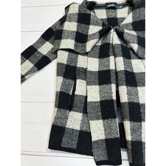 Lauren Ralph Lauren Women Buffalo Plaid Black White Wool Cardigan Size Small - Picture 3 of 8